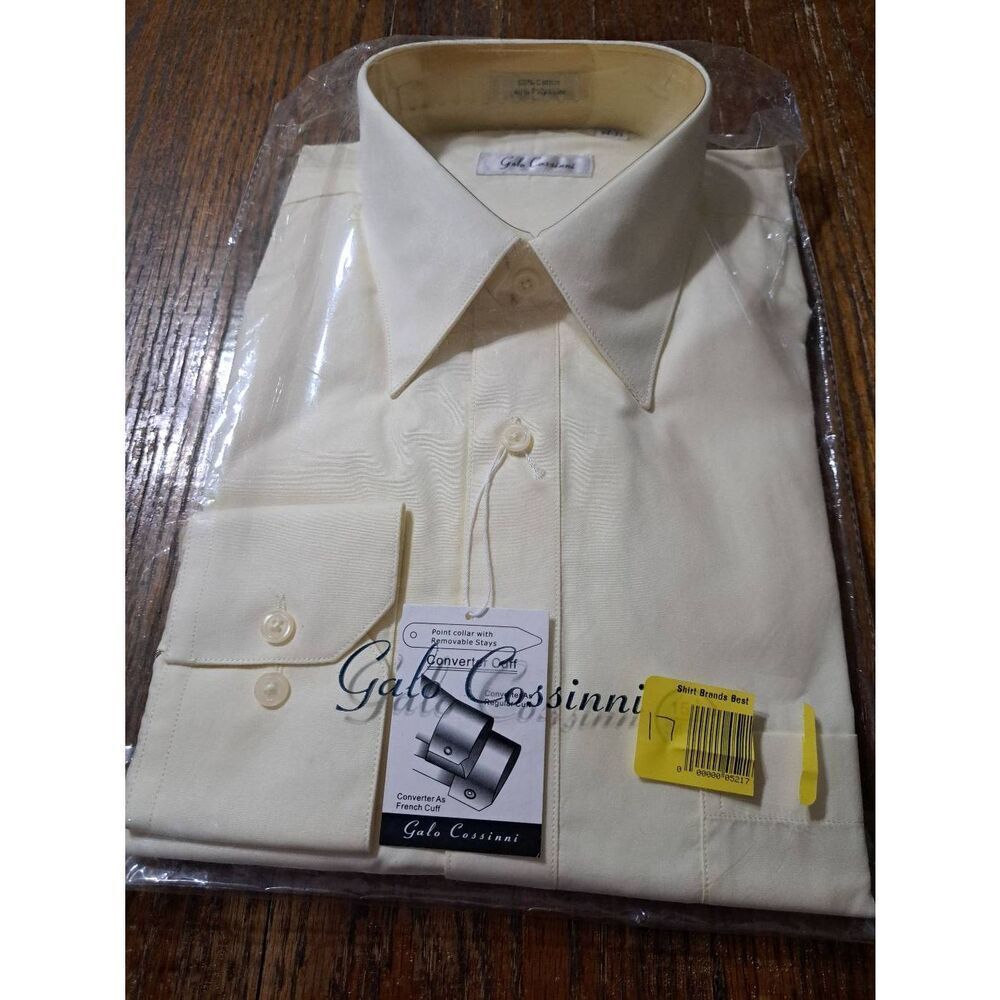 New 15.5 34/35 Galo Cossinni Yellow Long Sleeve Button Dress Shirt w Collar NWT